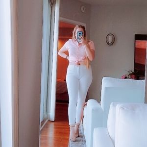 💙 george pink peach button up work t-shirt